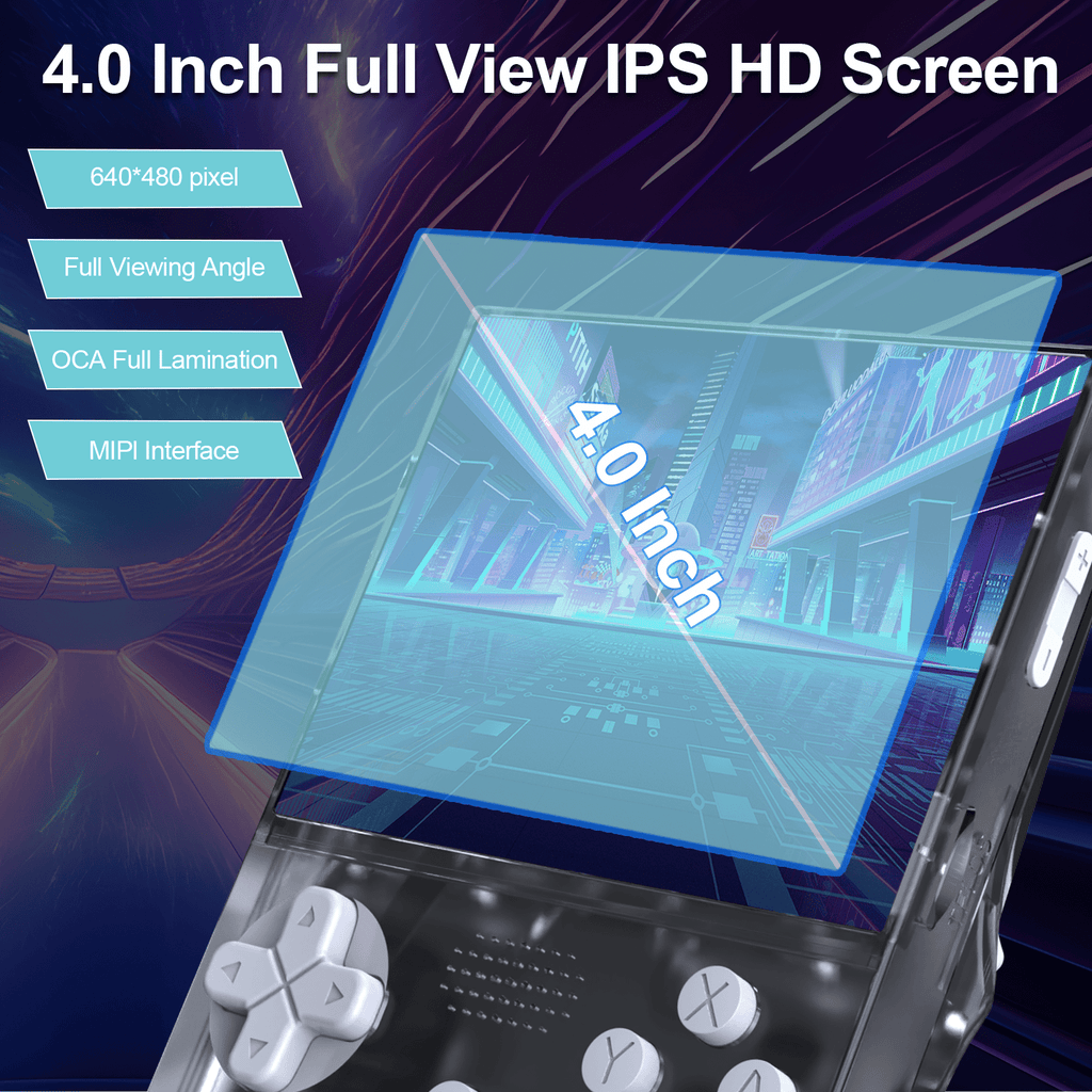 Handheld Game Console with 8000+ Classic Games, 128GB SD Card, 3.5” IPS Screen, Dual-Core 1.2GHz, 2GB RAM, HDMI Output, 3000mAh Battery – Transparent Black