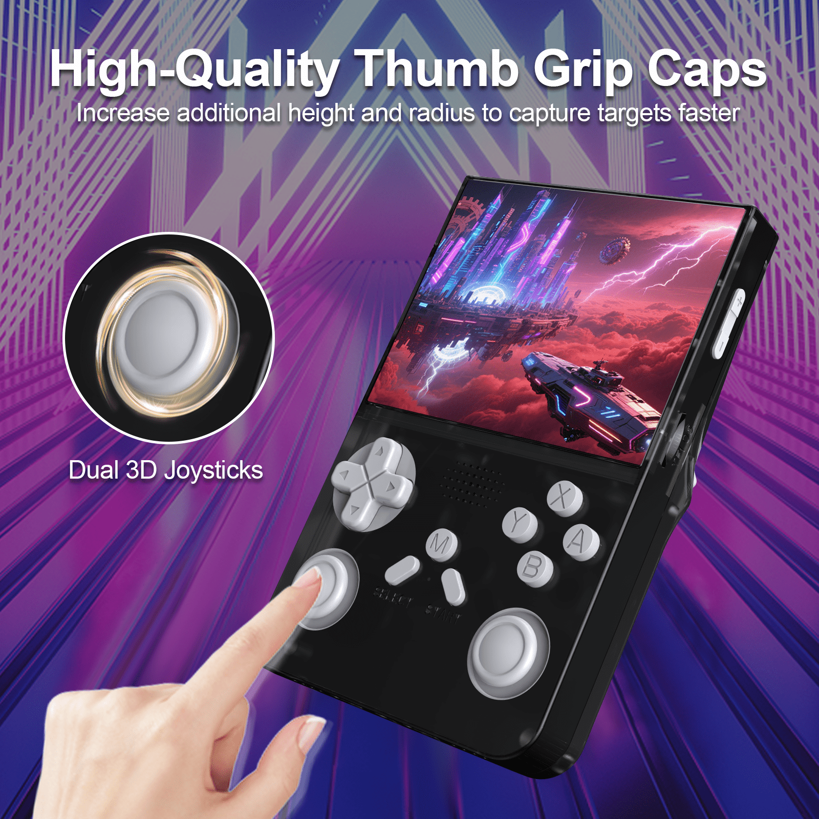 Handheld Game Console with 8000+ Classic Games, 128GB SD Card, 3.5” IPS Screen, Dual-Core 1.2GHz, 2GB RAM, HDMI Output, 3000mAh Battery – Transparent Black