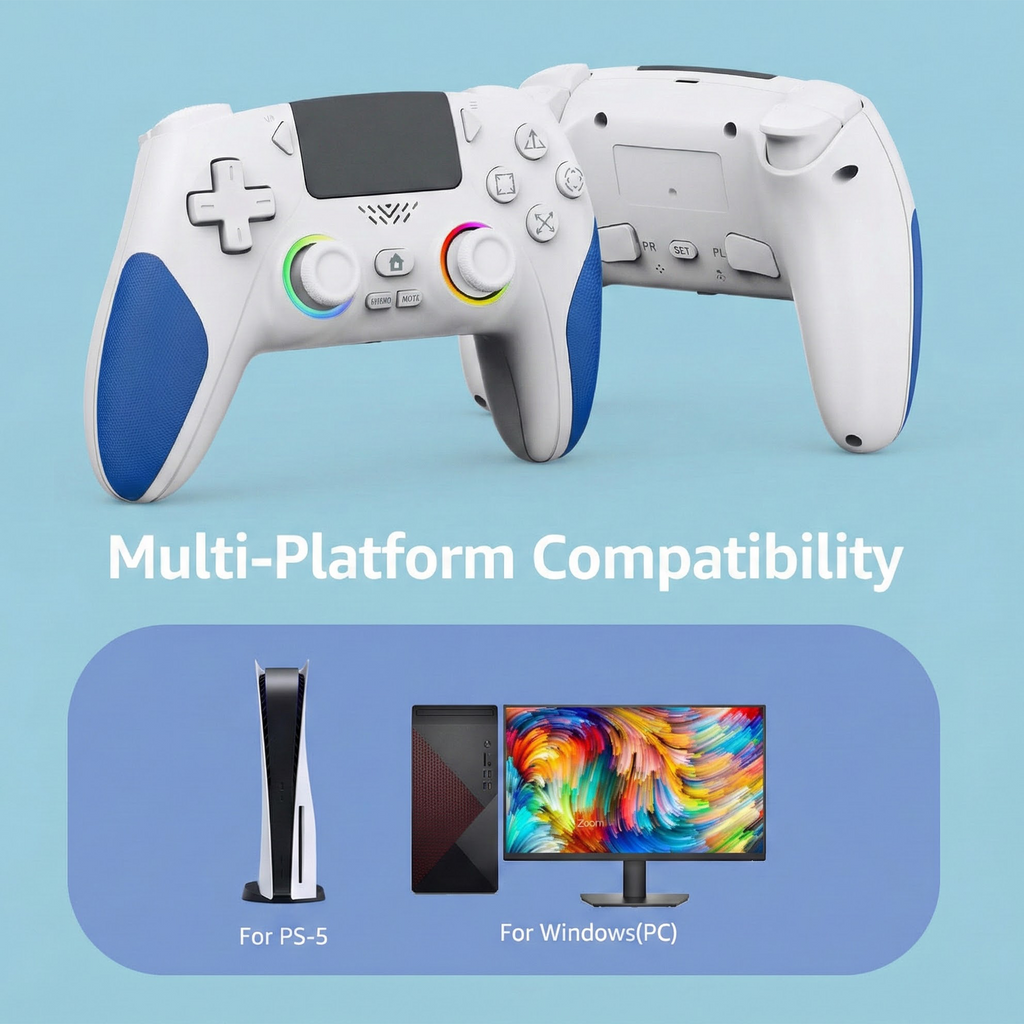 Wireless RGB Controller Compatible with P5/P5 Pro/P5 Slim with Dual Vibration & Six-Axis Sensor