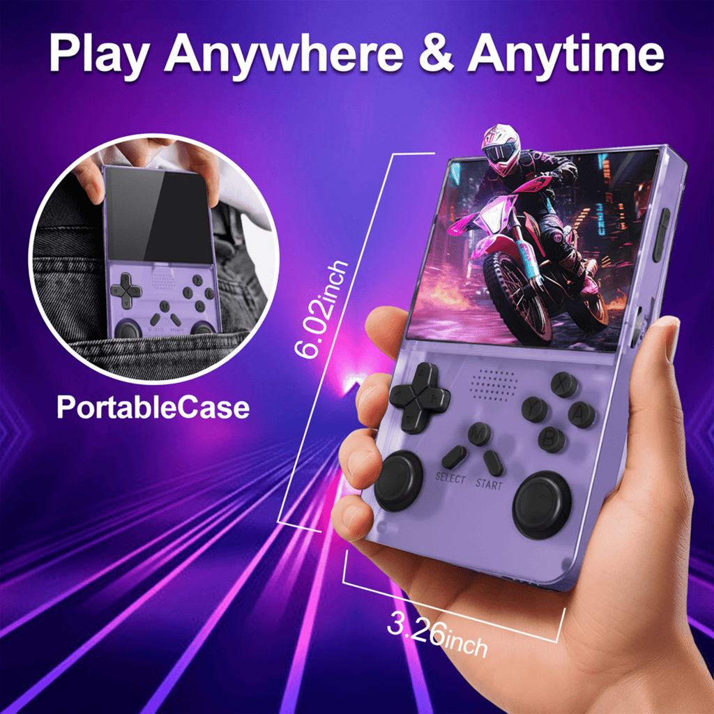Handheld Game Console with 8000+ Classic Games, 128GB SD Card, 3.5” IPS Screen, Dual-Core 1.2GHz, 2GB RAM, HDMI Output, 3000mAh Battery – Transparent Black