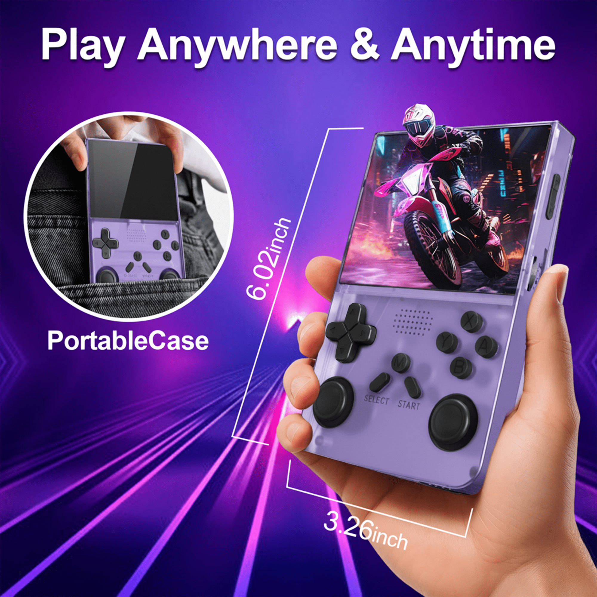 Handheld Game Console with 8000+ Classic Games, 128GB SD Card, 3.5” IPS Screen, Dual-Core 1.2GHz, 2GB RAM, HDMI Output, 3000mAh Battery – Transparent Black