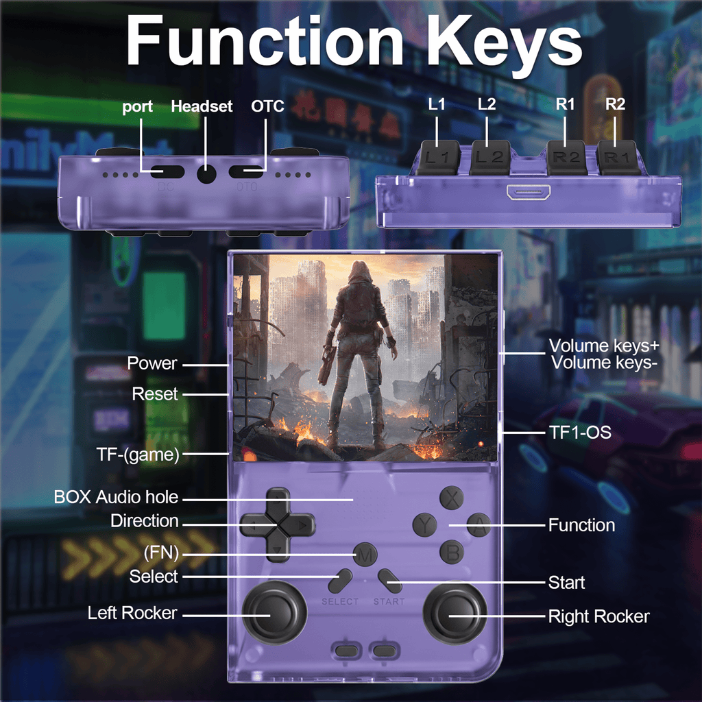 Handheld Game Console with 8000+ Classic Games, 128GB SD Card, 3.5” IPS Screen, Dual-Core 1.2GHz, 2GB RAM, HDMI Output, 3000mAh Battery – Transparent Black