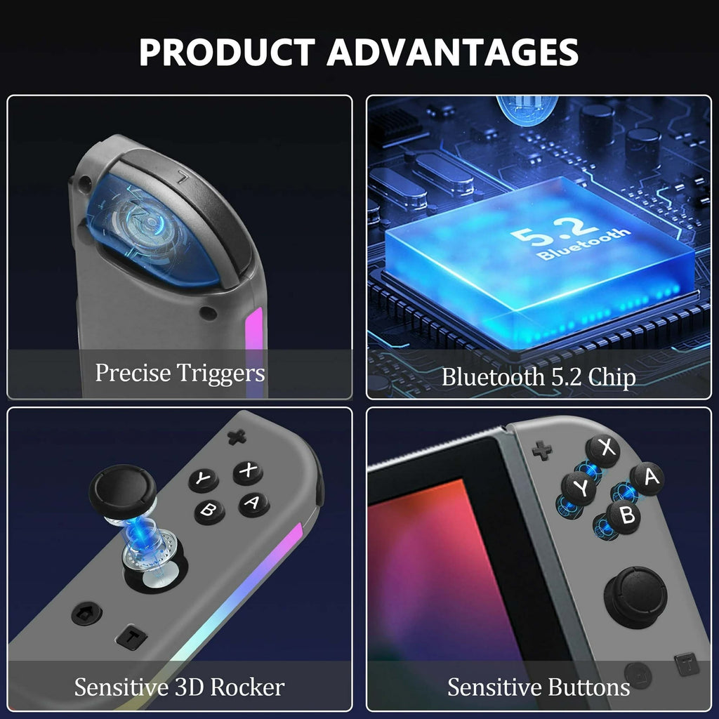 Game Controller for Nintendo Switch With LED, White