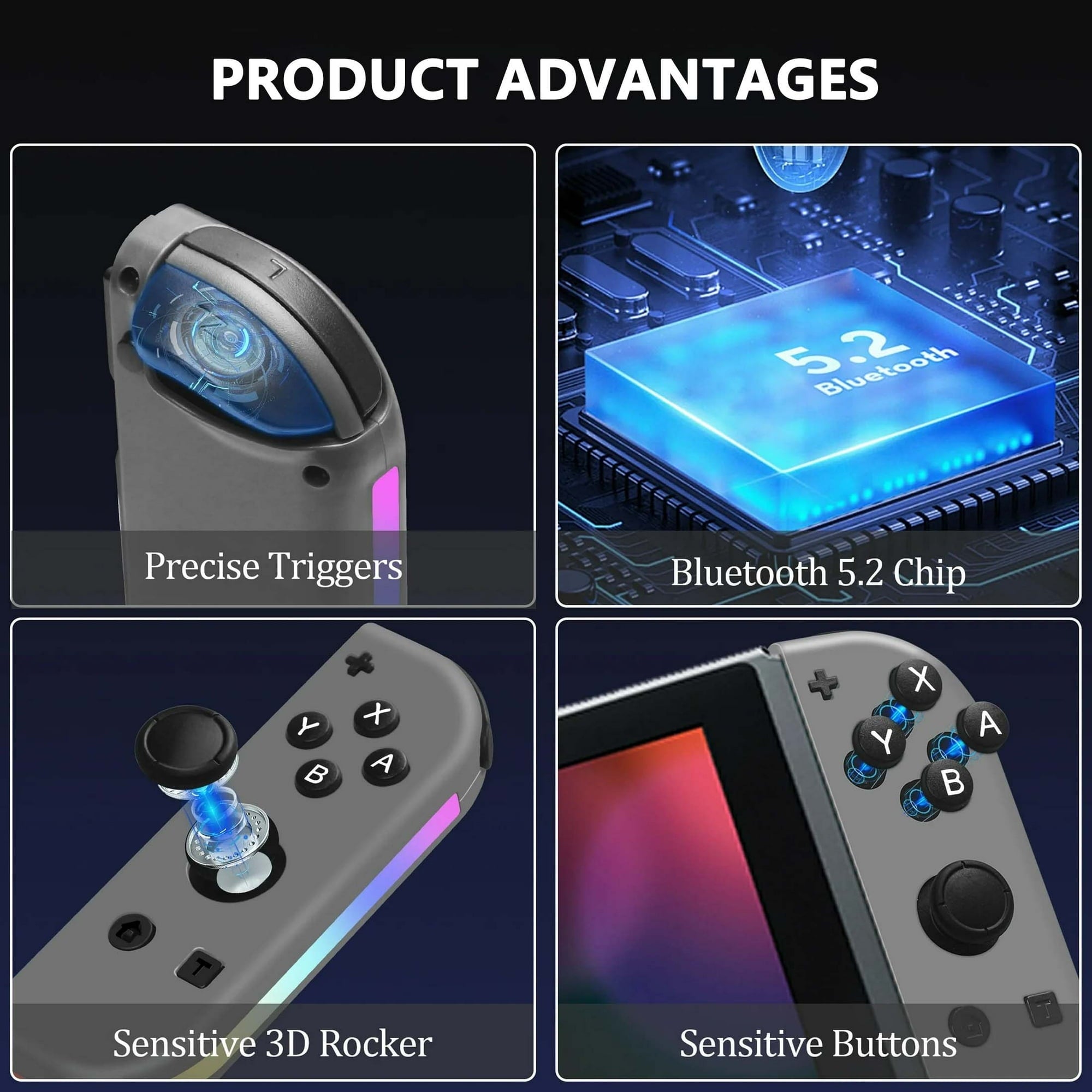 Game Controller for Nintendo Switch With LED, White