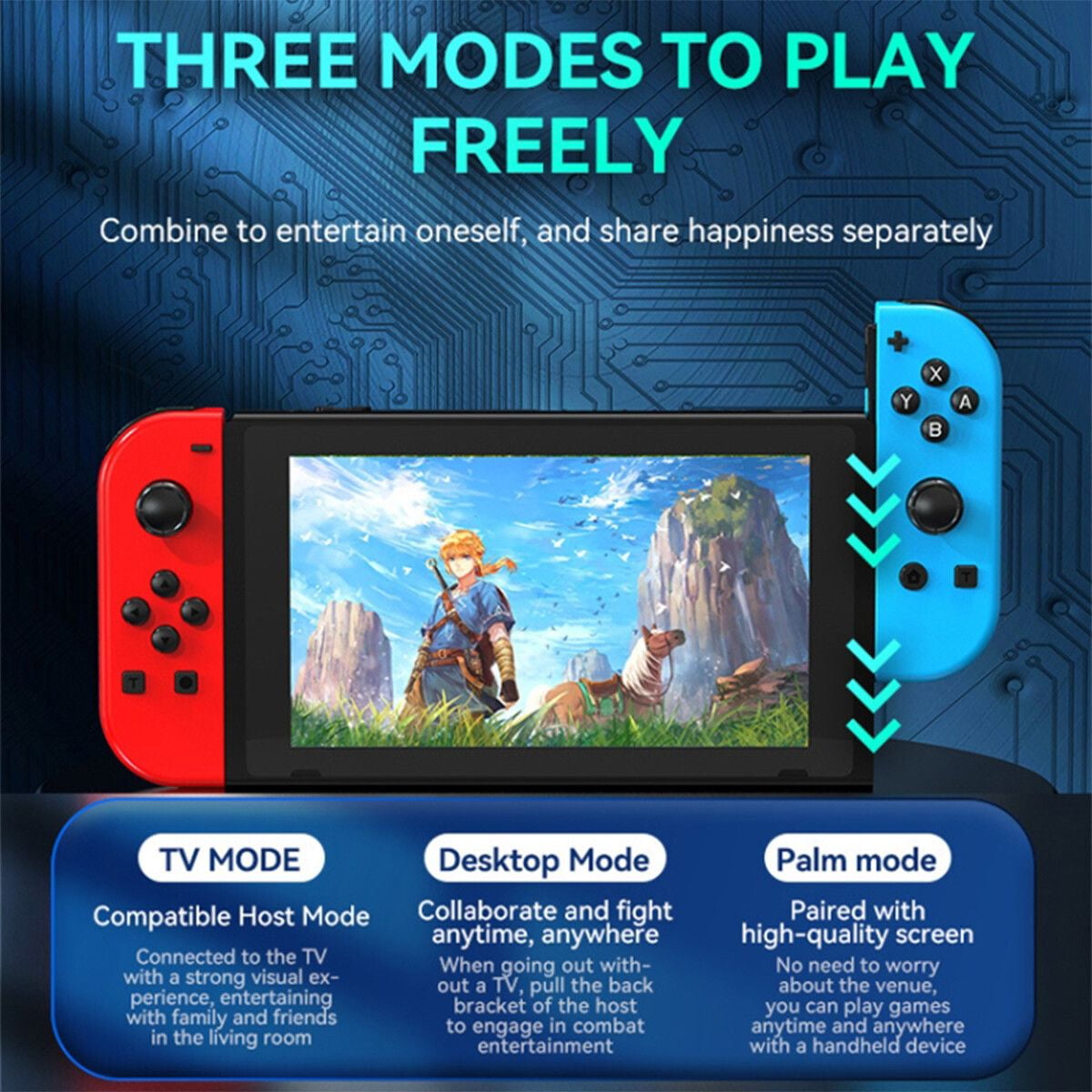 Colorfish Game Controller for Nintendo Switch With LED, Neon Red/Blue