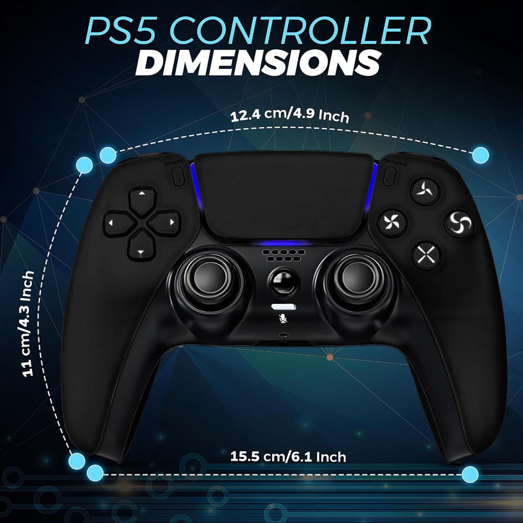 Colorfish Wireless Controller Compatible for P5, Bluetooth 5.0 with 1000mAh Battery, Dual Vibration, 6-Axis Motion Control, USB-C Charging, Gamepad Compatible with P5/Windows PC Black