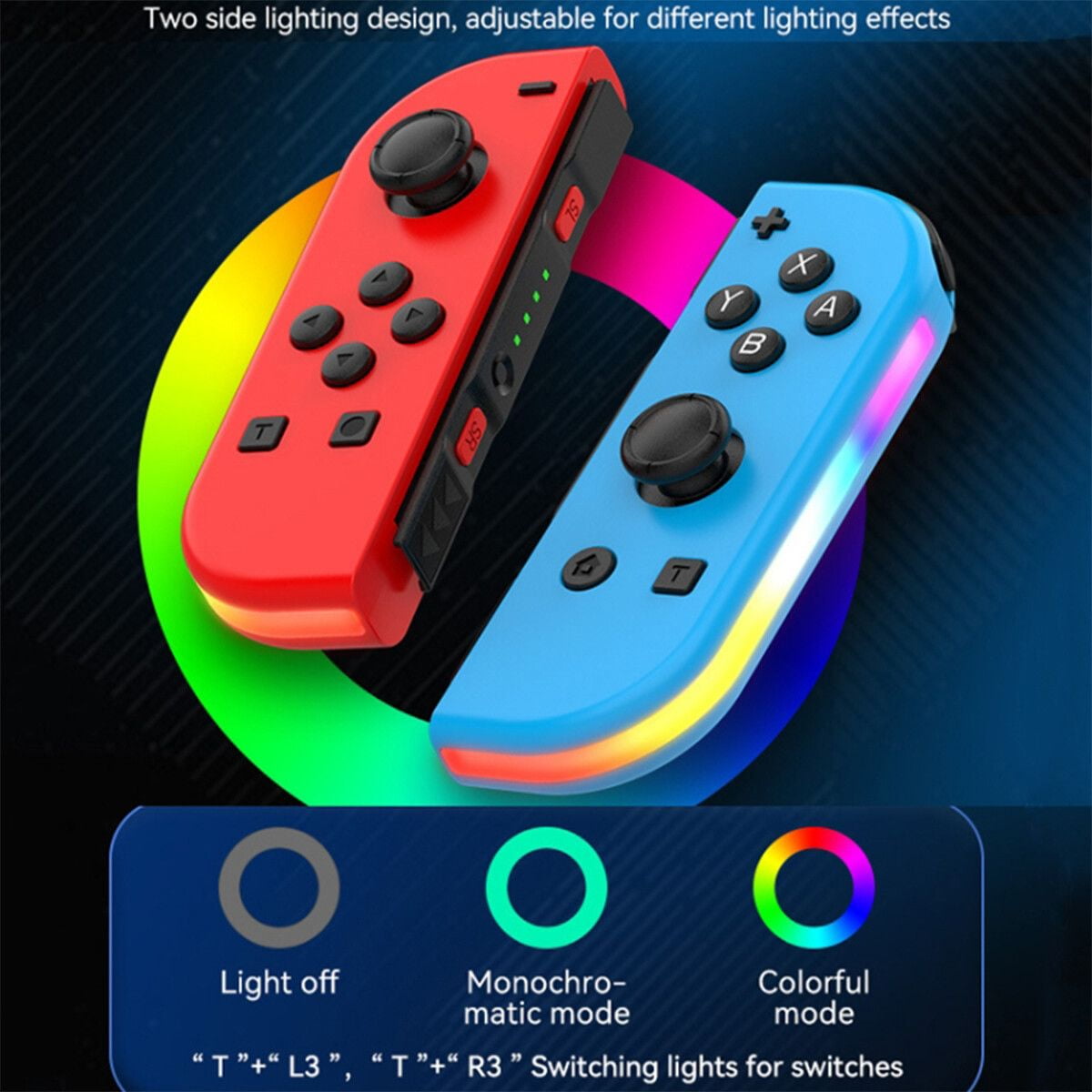 Colorfish Game Controller for Nintendo Switch With LED, Neon Red/Blue