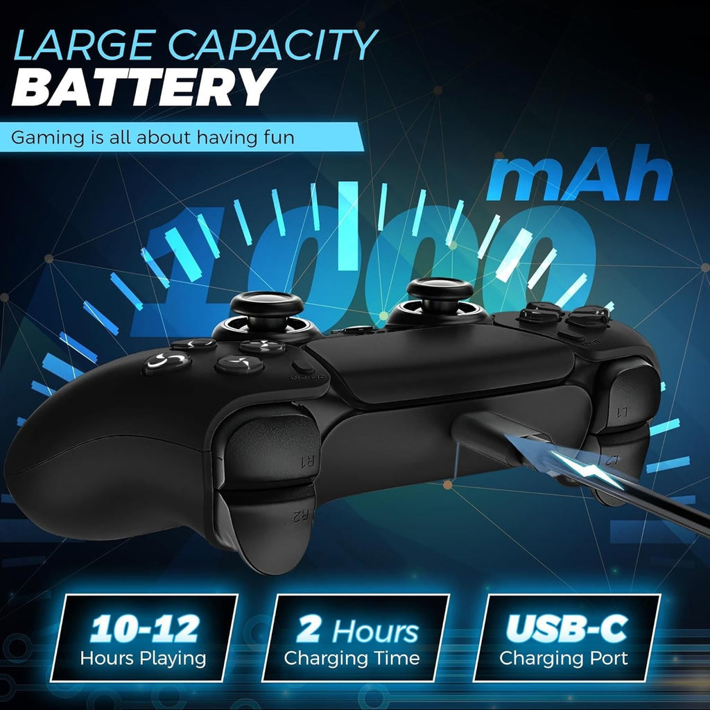 Colorfish Wireless Controller Compatible for P5, Bluetooth 5.0 with 1000mAh Battery, Dual Vibration, 6-Axis Motion Control, USB-C Charging, Gamepad Compatible with P5/Windows PC Black
