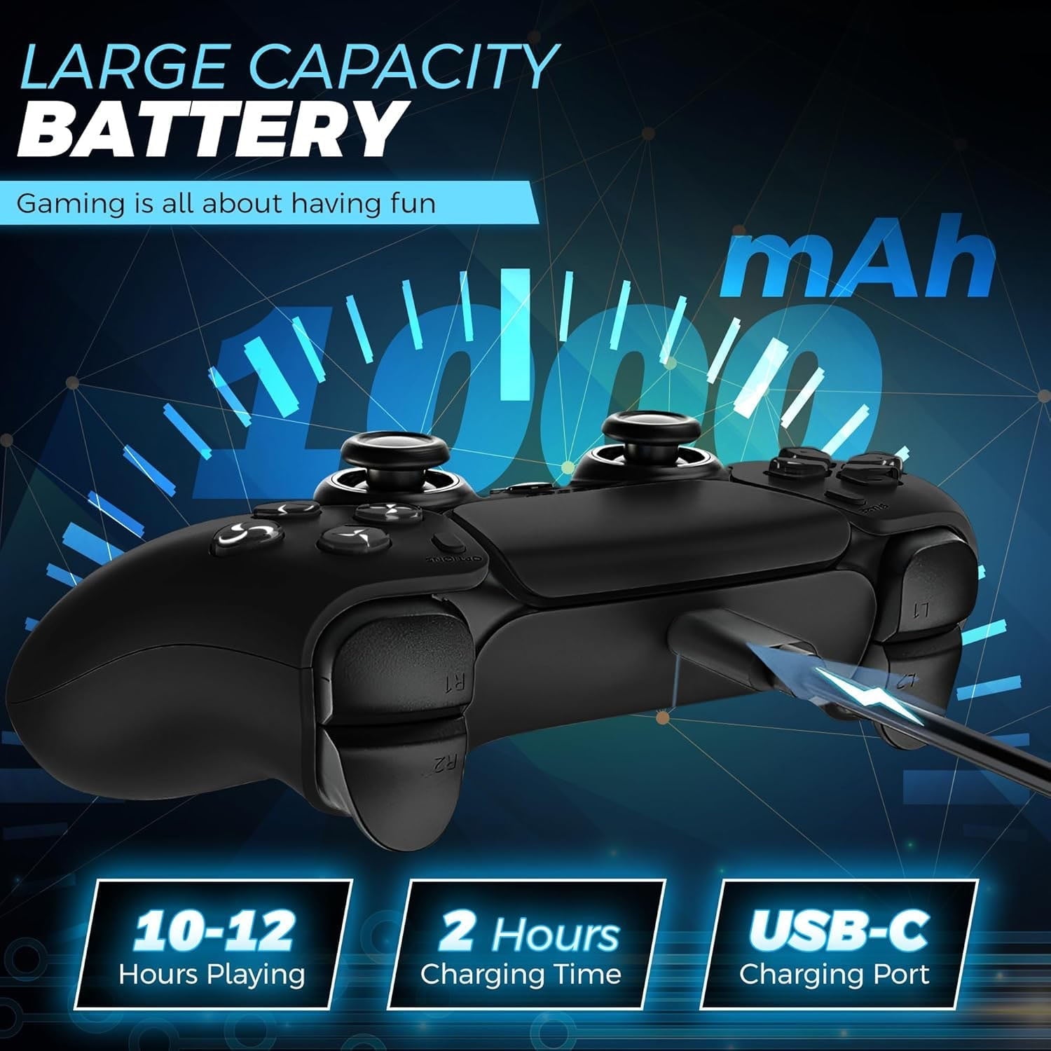 Colorfish Wireless Controller Compatible for P5, Bluetooth 5.0 with 1000mAh Battery, Dual Vibration, 6-Axis Motion Control, USB-C Charging, Gamepad Compatible with P5/Windows PC Black