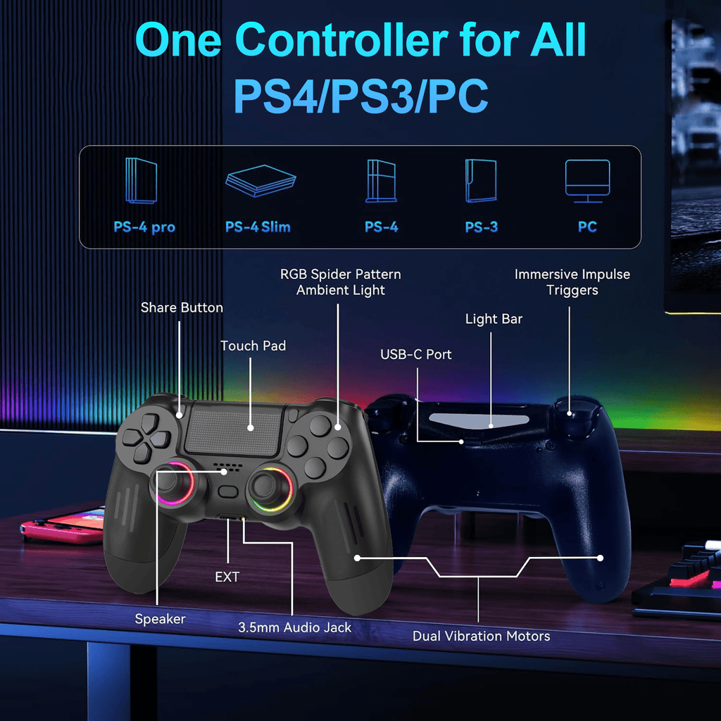 Wireless Controller Compatible with P4/Slim/Pro with Vibration/Motion Sensor/Headphone Jack/Audio Function
