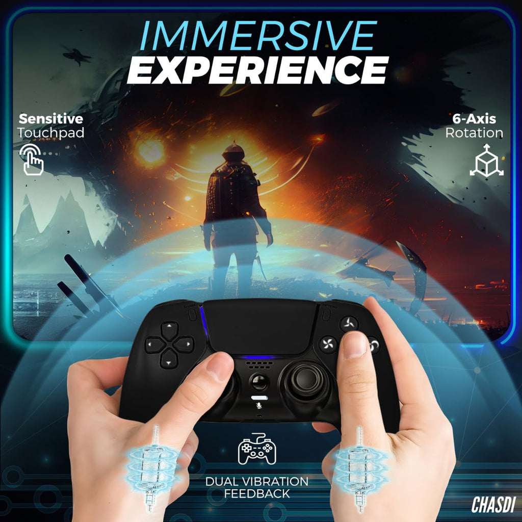 Colorfish Wireless Controller Compatible for P5, Bluetooth 5.0 with 1000mAh Battery, Dual Vibration, 6-Axis Motion Control, USB-C Charging, Gamepad Compatible with P5/Windows PC Black